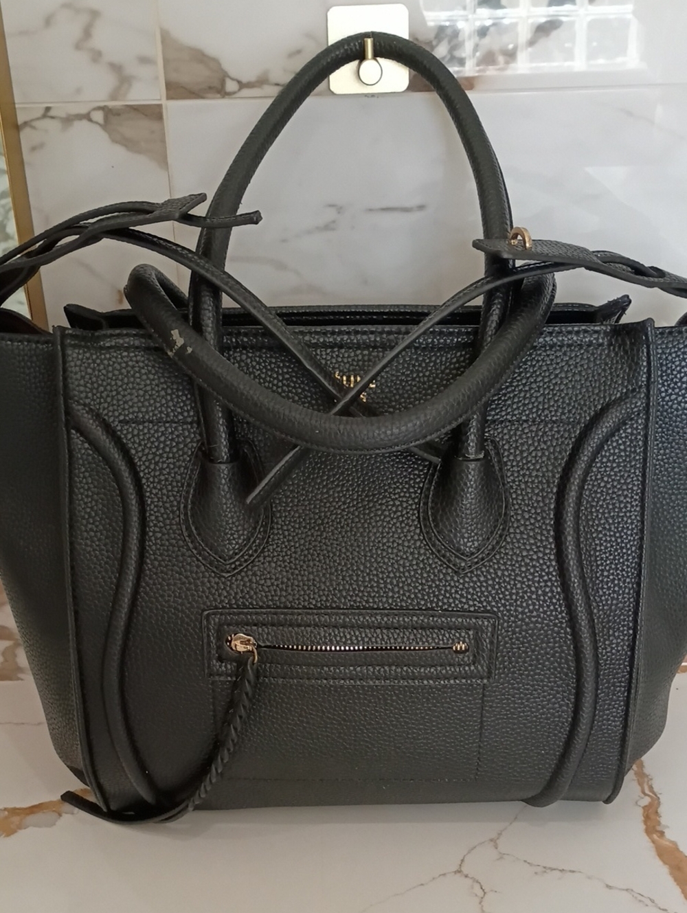 Black Structured Faux Leather Tote Bag - Designer Style